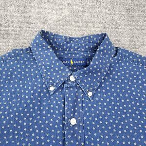 Ralph Lauren Shirt Mens Large Blue Star AOP Short Sleeve Woven Button Down Prep